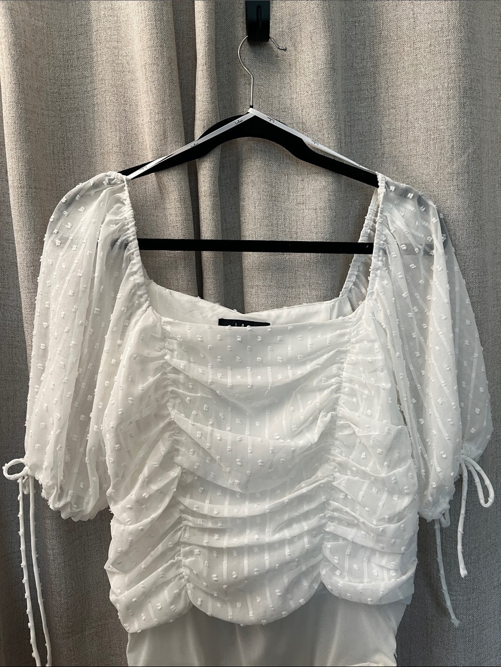 Lulu's White Swiss Dot Puff Sleeve Top